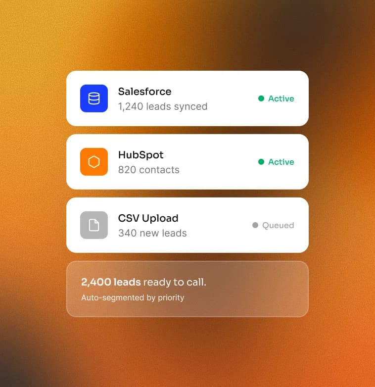 CRM connection dashboard showing Salesforce, HubSpot integrations